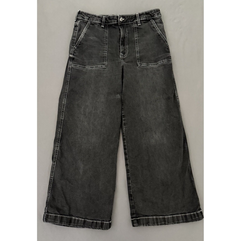 H&M Divided Jeans Womens Size 10 Black Cropped Wide Leg Mid Rise